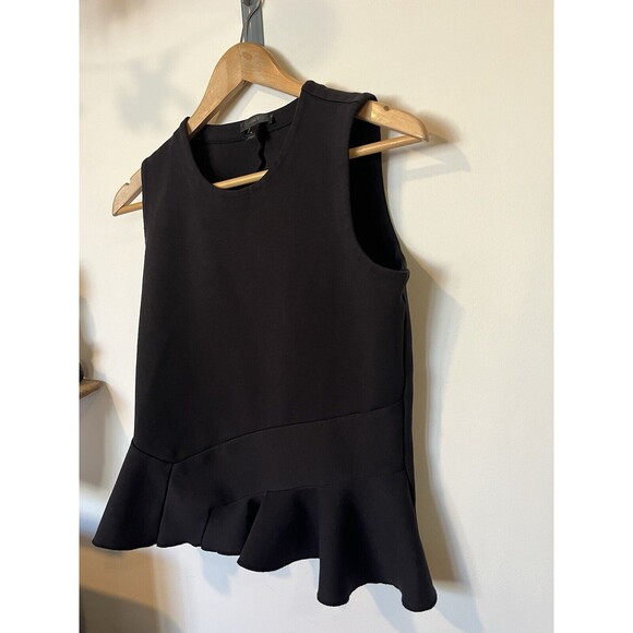 J Crew Black Structured Flutter Hem Asymmetrical Sleeveless Peplum Top Size S - Picture 3 of 10